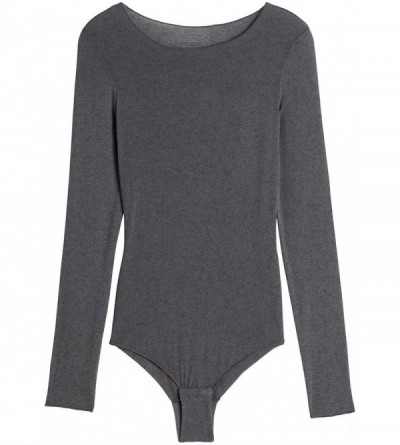Shapewear Womens Modal and Cashmere Long-Sleeve Bodysuit - Dark Grey - 013i - Dark Grey Blend - C018HHZ5TDO $53.01