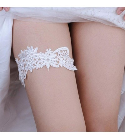 Garters & Garter Belts 1 Pair Bridal Garter Sets White Lace Trim Hollow Embroidery Flower Leg Band Photo Props for Wedding An...