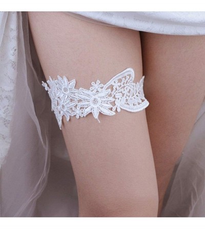Garters & Garter Belts 1 Pair Bridal Garter Sets White Lace Trim Hollow Embroidery Flower Leg Band Photo Props for Wedding An...
