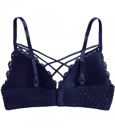 Camisoles & Tanks Women's Floral Lace Bralette Sexy Sheer Mesh Wire Free Bras Crop Top - 2-navy - C5192UARC4L $17.53