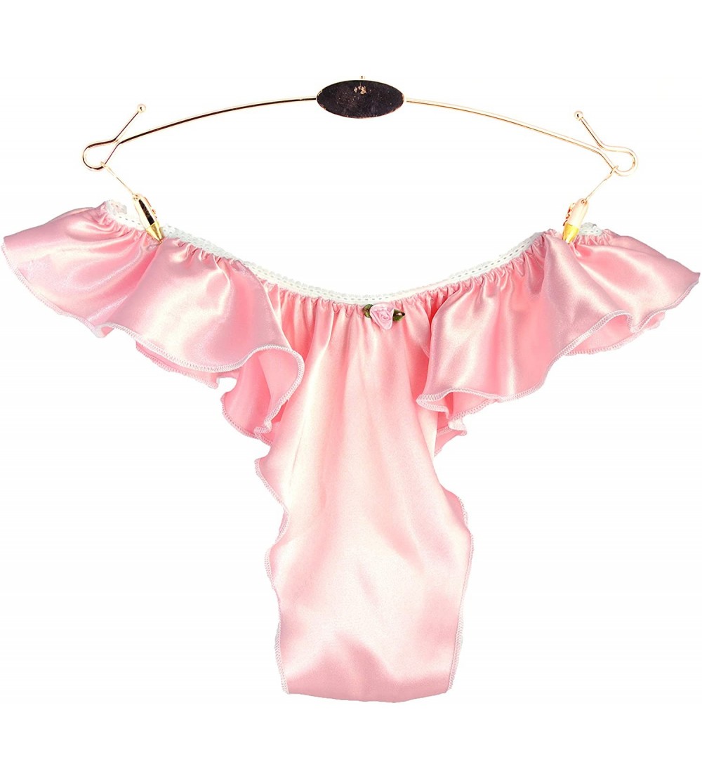 Panties Sissy Satin Brazilian Flutter Side Baby Pink Thong Panties - CO18Z6RITEI $19.13