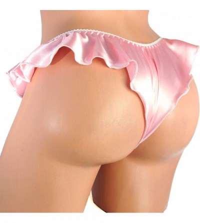 Panties Sissy Satin Brazilian Flutter Side Baby Pink Thong Panties - CO18Z6RITEI $19.13