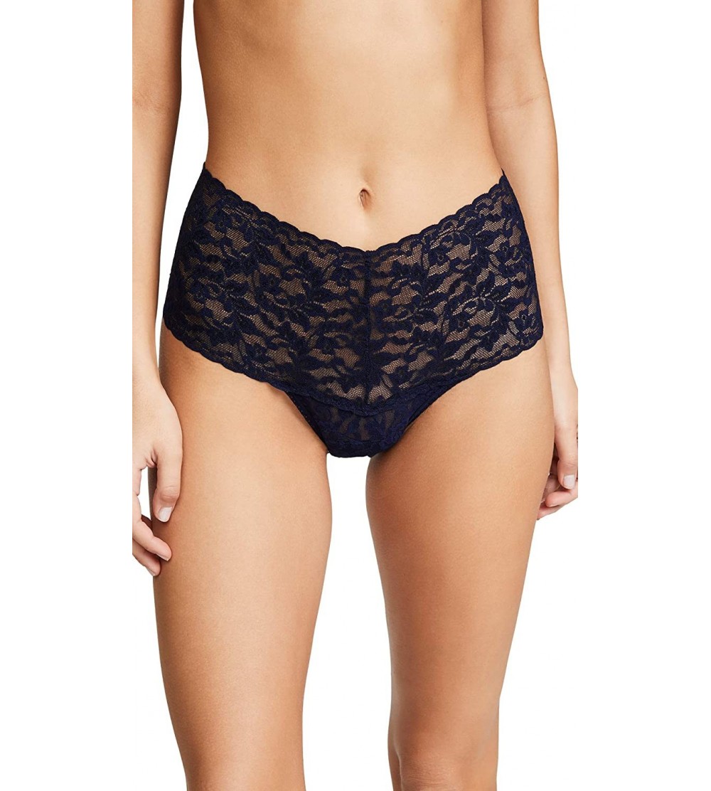 Panties Signature Lace Retro Thong- One Size (0-12) - Navy - CU12O13ZM0T $17.74