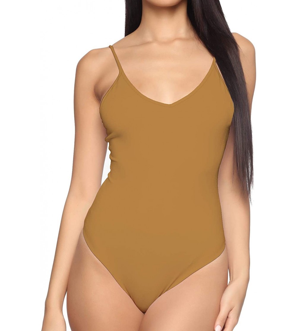 Shapewear Women's V-Neck/Square Neck Backless Camisole Adjustable Spaghetti Strap Bodysuits Jumpsuits - Camel - CD18XDKTKUX $...