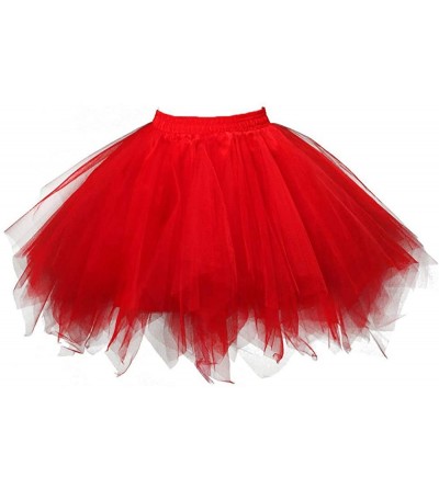 Slips Teens Tutu Pleated Gauze Short Skirt Tulle Sequin Petticoat Adult Plus Size Skirt Classic Elastic - Red - CN194A5YLUW $...