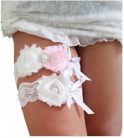 Garters & Garter Belts Ivory Pink Lace Wedding Garter Set Belts with Pearl & Rhinestone & Bow Prom Gift - CO11O9J4UP1 $37.15