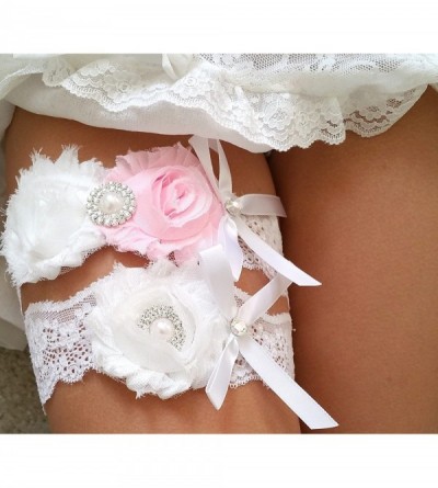Garters & Garter Belts Ivory Pink Lace Wedding Garter Set Belts with Pearl & Rhinestone & Bow Prom Gift - CO11O9J4UP1 $19.23