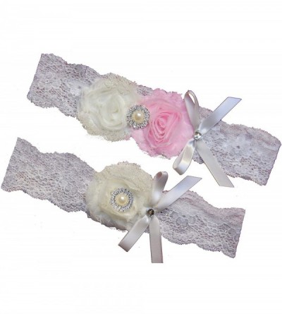 Garters & Garter Belts Ivory Pink Lace Wedding Garter Set Belts with Pearl & Rhinestone & Bow Prom Gift - CO11O9J4UP1 $19.23