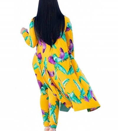 Panties Womens Fashion Printed Long Cardigans 2 Piece Outfits Coat and Trousers Set - Yellow - CF193C43G0M $74.42