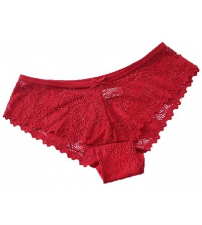 Bustiers & Corsets Women Lace Sexy Seamless Traceless Sexy Lingerie Panties Briefs - Red - CJ18S9YZI6L $22.07