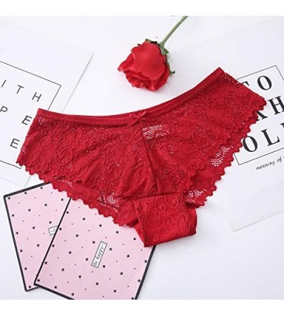 Bustiers & Corsets Women Lace Sexy Seamless Traceless Sexy Lingerie Panties Briefs - Red - CJ18S9YZI6L $8.08