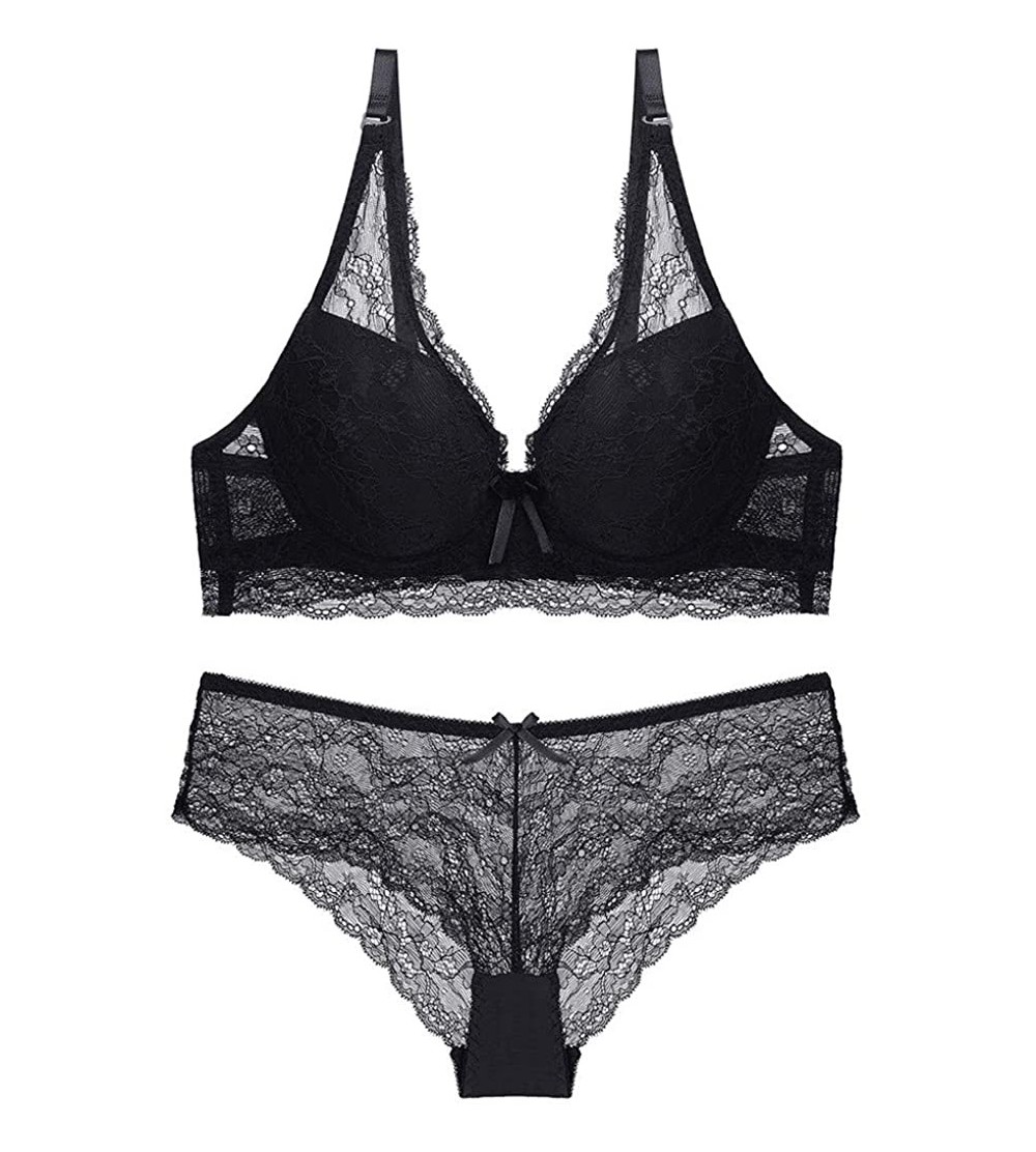 Garters & Garter Belts Women's Sexy Lace Bra Female Underwire Lingerie Bras Underwear Set - Black - C418YII3QO5 $27.74