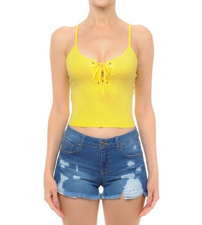 Camisoles & Tanks Women's Front Lace Up Cami Crop Tank Top - 086-yellow - CN1904SZ592 $32.26