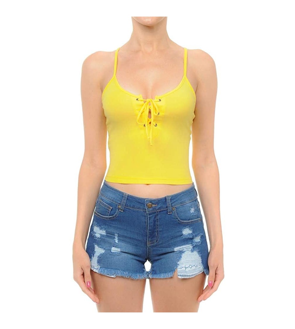 Camisoles & Tanks Women's Front Lace Up Cami Crop Tank Top - 086-yellow - CN1904SZ592 $17.63