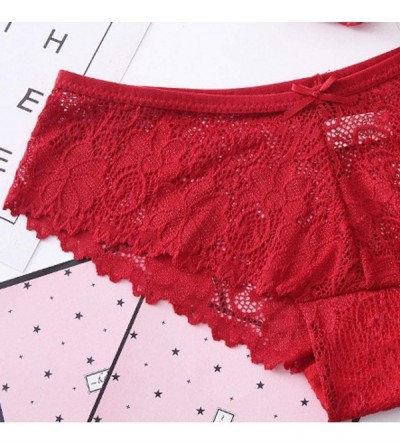 Bustiers & Corsets Women Lace Sexy Seamless Traceless Sexy Lingerie Panties Briefs - Red - CJ18S9YZI6L $8.08