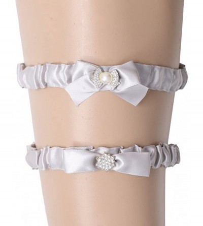 Garters & Garter Belts Wedding Bridal Gray Bow Garter Set Silky Satin Garter 1 to Keep 1 to Throw - CD198ZWMRU3 $8.63