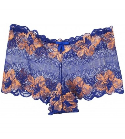 Panties Women's Plus Size Lace Boyshort Panties Comfort Ultra-Soft Boxer Underwear See Through Sexy Panties - Dark Blue - CE1...
