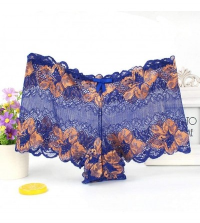 Panties Women's Plus Size Lace Boyshort Panties Comfort Ultra-Soft Boxer Underwear See Through Sexy Panties - Dark Blue - CE1...