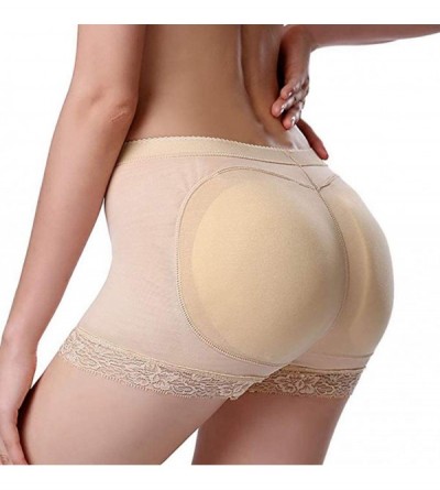 Shapewear Womens Butt Lifter Padded Panties Enhancer Underwear Lace Body Shapewear Boyshort - Beige - CJ18I2DGXQ8 $12.95