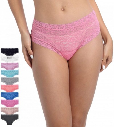 Panties Pack of 8 Women All Lace Cheeky Hipster Panties Plus Size- Assorted 8 Different Lace Pattern Colors - CO18AK0L955 $18.66