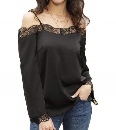 Camisoles & Tanks V-Neck Lace Camisole Tops Sexy Racerback Cami Tank Tops - Black(long Sleeve) - C7196ECNYOU $15.45