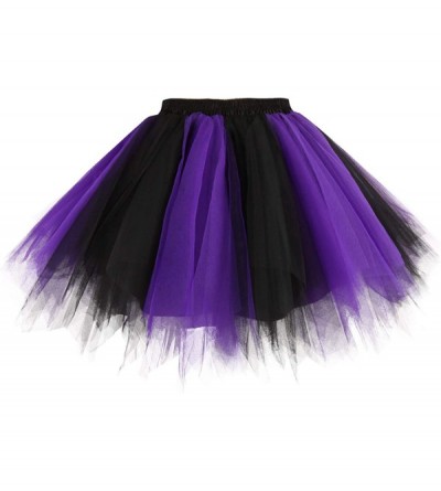 Slips Women 1950s Short Vintage Tulle Petticoat Skirt Ballet Bubble Tutu - Black Purple - CA18R9TIKOX $20.34