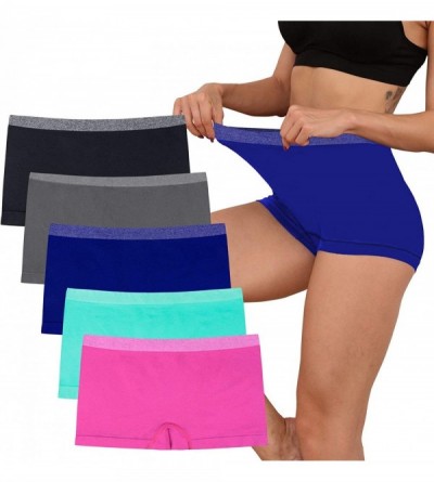 Panties Women's Seamless Boyshort Panties Nylon Spandex Underwear Stretch Boxer Briefs Pack of 5 - Multicolored-03-5pack - CX...
