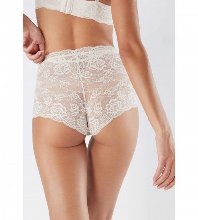 Panties Womens High-Rise Lace Boyshorts - Natural - 2280 - Silk - CL18TC6CXTG $17.55