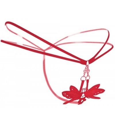 Panties Women Elastic Butterfly Embroidery Low Waist Lingeries Thongs G Strings T Back Penties - Red - C7186WSNCXQ $10.63