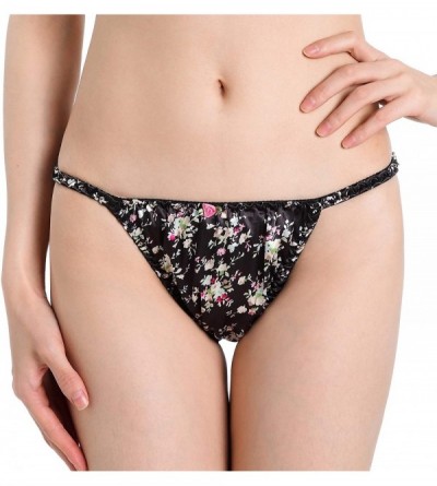 Panties Women's Satin Floral Bikini Briefs Panties - Black - C1196RCNC86 $34.03