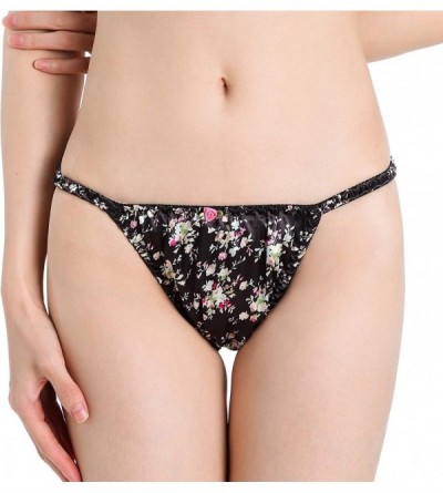 Panties Women's Satin Floral Bikini Briefs Panties - Black - C1196RCNC86 $16.59