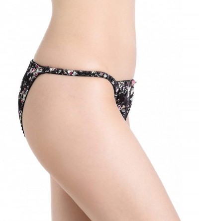 Panties Women's Satin Floral Bikini Briefs Panties - Black - C1196RCNC86 $16.59