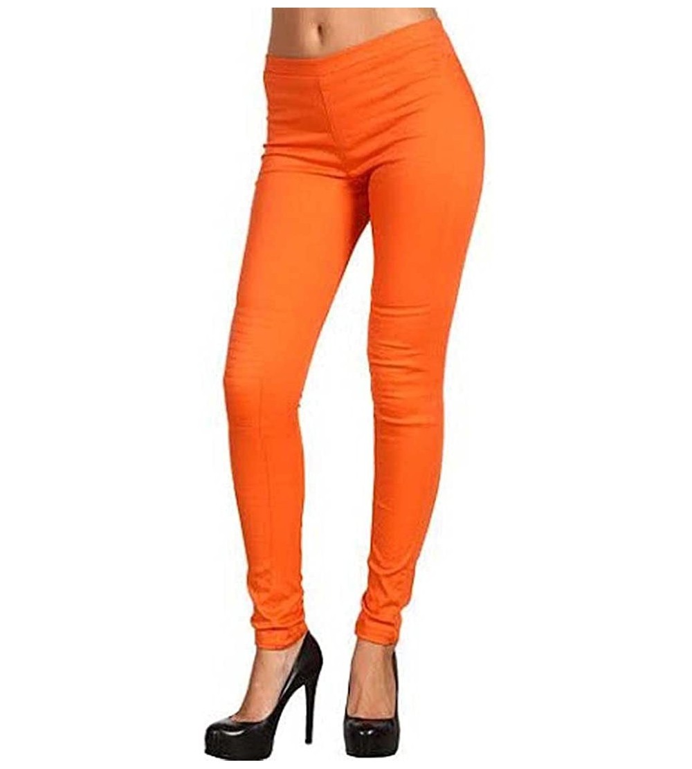Panties Ladies Quality Cotton Soft Stretch Plain Full Long Ankle Length Leggings - Orange - C512N1W9G1W $16.85