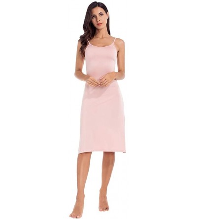 Slips Full Slip for Women Spaghetti Strap Camisole Dress with Both Side Split Midi Slips - Apricot - CN19C23AA4C $17.81