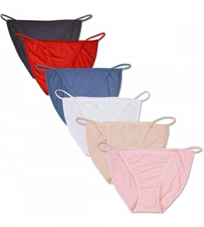 Panties Women's 6 Pack Low-Rise String Bikinis Panty Stretch Brief - Multi Colors - C6189SUW5CW $16.46