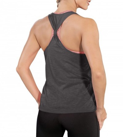 Camisoles & Tanks Workout Tops for Women with Built in Bra Tanks Activewear Yoga Running Shirt - Dark Gray&pink Bra - C518ZIN...