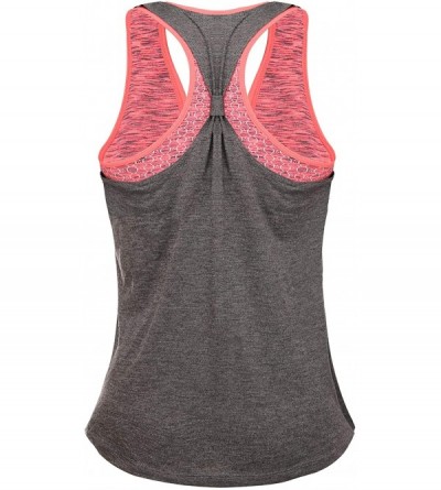 Camisoles & Tanks Workout Tops for Women with Built in Bra Tanks Activewear Yoga Running Shirt - Dark Gray&pink Bra - C518ZIN...