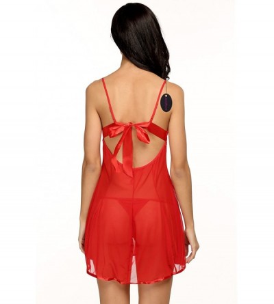 Baby Dolls & Chemises Women's Lingerie Lace Mesh Babydoll Sexy Sleepwear Sheer Nightgown - Red(style2) - CR18LT8ZTD6 $23.51