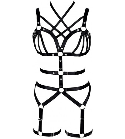 Garters & Garter Belts Women Punk Cut Out Harness Strappy Body Caged Lingerie Waist Belts Rave Wear - Black - C118S698ODE $61.66
