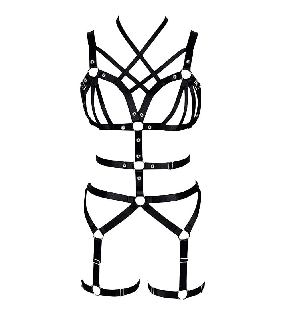 Garters & Garter Belts Women Punk Cut Out Harness Strappy Body Caged Lingerie Waist Belts Rave Wear - Black - C118S698ODE $31.55