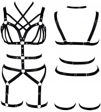 Garters & Garter Belts Women Punk Cut Out Harness Strappy Body Caged Lingerie Waist Belts Rave Wear - Black - C118S698ODE $31.55