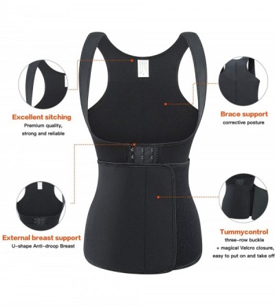 Shapewear Women Sauna Suit Sweat Vest Neoprene Waist Trainer Corset for Weight Loss Velcro Belt Workout Tank Top - Black - C7...