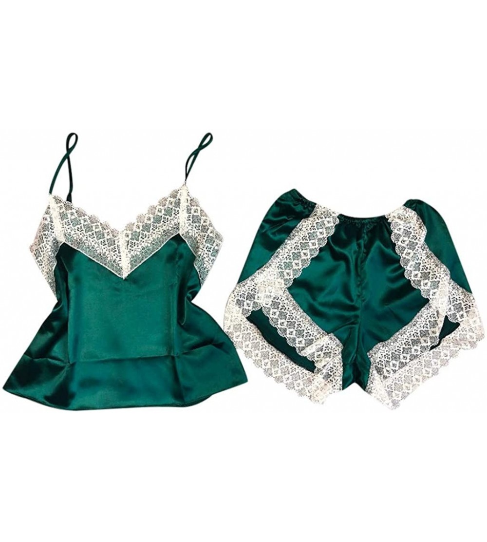 Slips 2PC Lingerie Women Sexy Nightdress Nightgown Sleepwear Underwear Set - Green - CT18ZW56M7N $10.80
