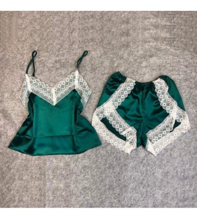 Slips 2PC Lingerie Women Sexy Nightdress Nightgown Sleepwear Underwear Set - Green - CT18ZW56M7N $10.80