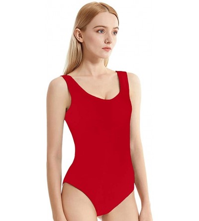 Shapewear Bodysuits for Women Sexy Stretchy Leotards Bodycon Jumpsuit Romper - Sleeveless Scoop Neck-red - CC1902WQ6NL $12.06