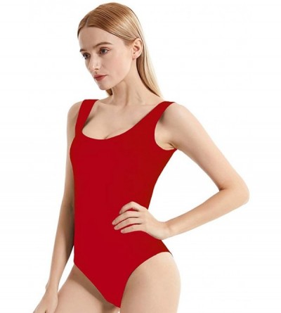 Shapewear Bodysuits for Women Sexy Stretchy Leotards Bodycon Jumpsuit Romper - Sleeveless Scoop Neck-red - CC1902WQ6NL $12.06
