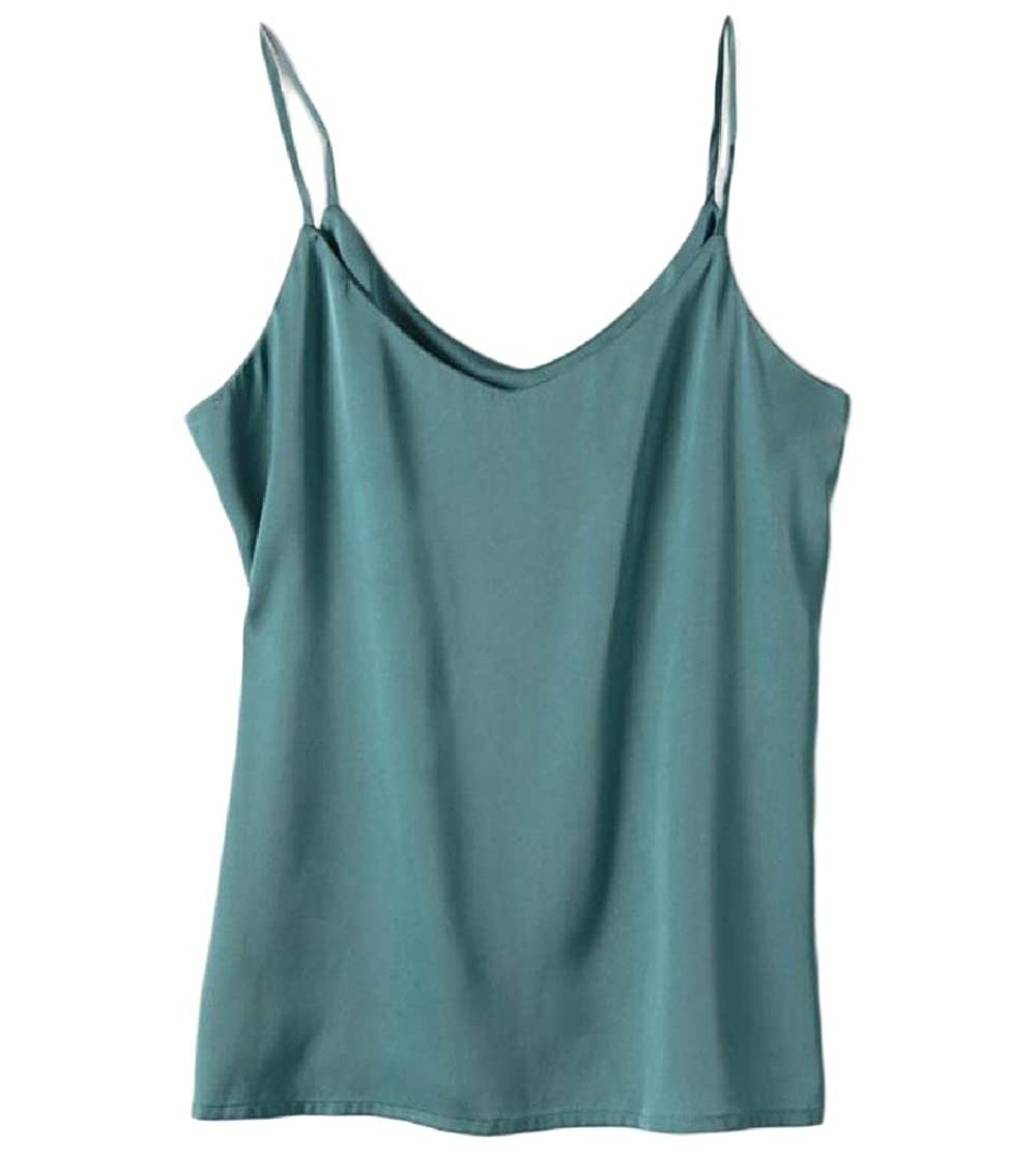 Camisoles & Tanks Women Spaghetti Strapv Neck Camisole Silk Stain Sexy Vest Tops - Green - C519DOHW788 $25.50