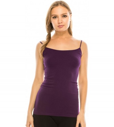 Camisoles & Tanks American Made Basic Seamless Cami- UV Protective Fabric UPF 50+ (Made with Love in The USA) - Eggplant - C6...