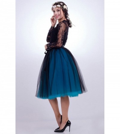 Slips Women's Summer Knee Length Tulle Skirt Bridesmaid Tutu Skirt with Sash - Black+blue - CB18W0U83DZ $13.16