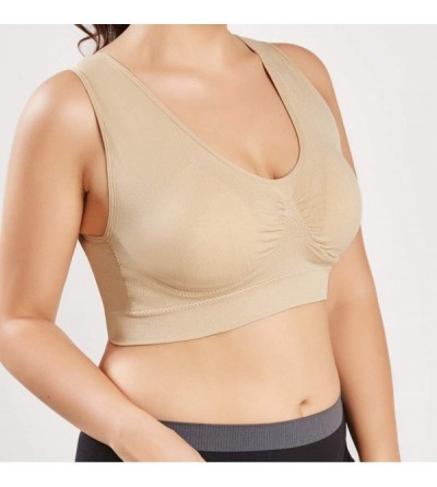 Camisoles & Tanks Sports Bras for Women- Seamless Wire-Free Bra Comfortable Yoga Bra with Removable Pads Sleeping - Beige - C...